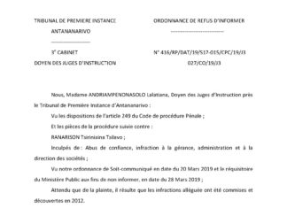 Plusieurs affaires dont l’affaire opposant Solo à RANARISON Tsilavo ont été déferrées devant le pôle anti-corruption (PAC)