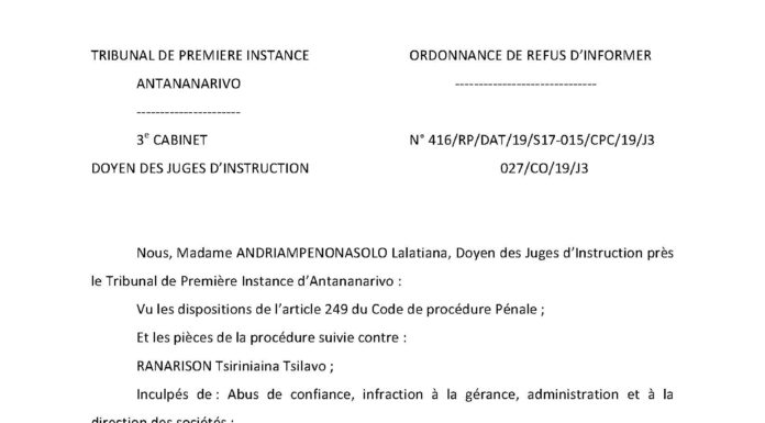 Plusieurs affaires dont l’affaire opposant Solo à RANARISON Tsilavo ont été déferrées devant le pôle anti-corruption (PAC)